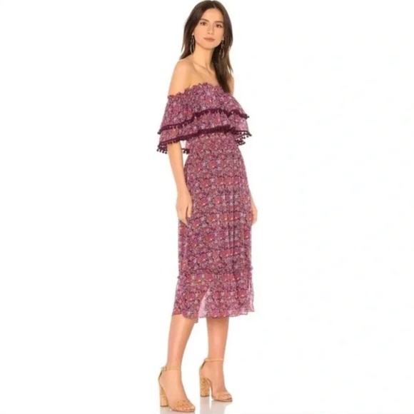 MISA Maribel Off Shoulder Floral Midi Dress Size Small - Picture 1 of 4